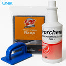 Kit Limpeza Profissional Chapa e Grill – Suporte, Fibra 3M e Desincrustante - Unik